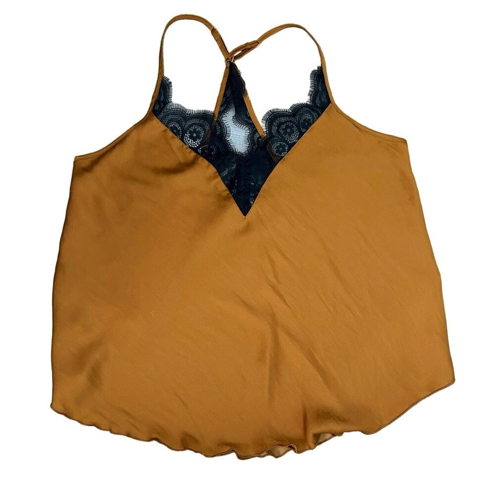 Free People Intimately Y2K Style Camisole, Gold, Black Lace Fringe,  Boho Size S